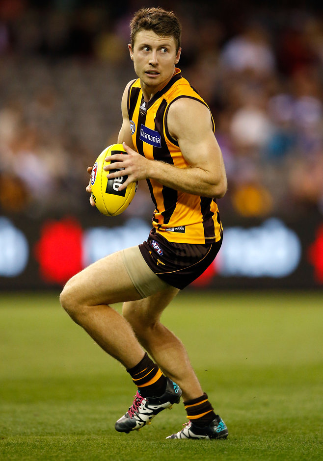 AFL 2016 NAB Challenge - Hawthorn v North Melbourne Liam Shiels in action against North Melbourne on Saturday night before injuring his wrist - ${keywords}